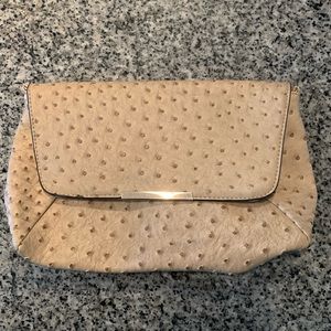 Large Faux Ostrich Creme Fold-over Clutch